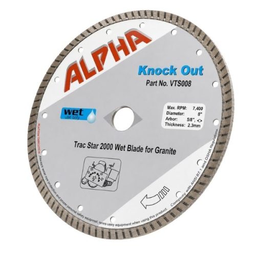 Angled view Alpha Knock Out VTS008 wet cutting diamond blade