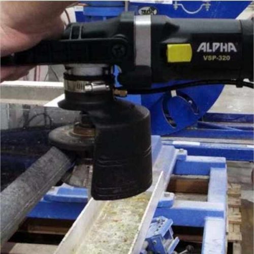 Alpha VSP-320 Variable Speed Polisher positioned against a stone edge