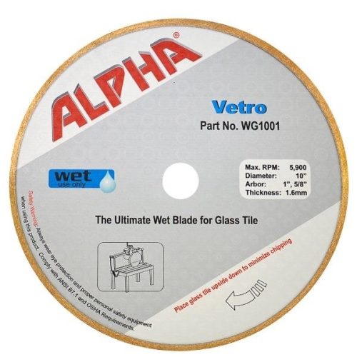 Front view Alpha Vetro for Portable Rail Saw glass tile blade