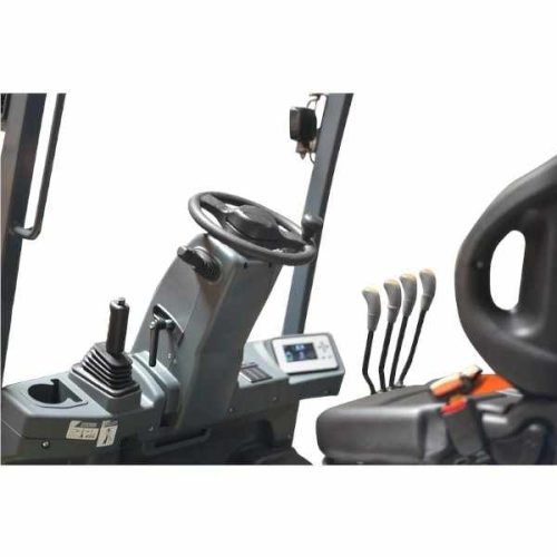 Close-up EKKO EK20GS 4 Wheel Electric Forklift operator compartment and controls