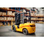 Rear angled view of EKKO EK20D Diesel Forklift in a warehouse