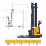 EKKO EB13E-138 Full Powered Straddle Stacker measurement diagram raised forks