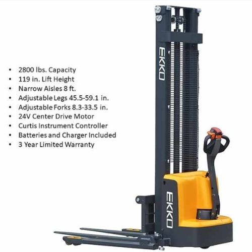 EKKO EB13E Full Powered Straddle Stacker key product features and specifications