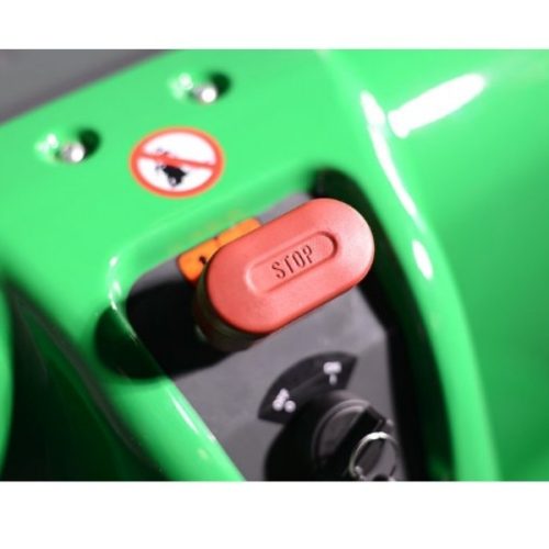 Close-up EKKO EP20E-Li Electric Walkie Pallet Jack emergency stop and ignition controls