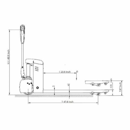 Side measurement diagram for EKKO EP15JLi Full Electric Pallet Jack
