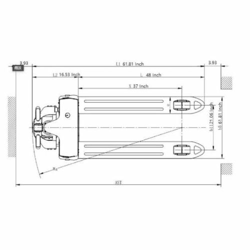 Top measurement diagram for EKKO EP20JLi Full Electric Pallet Jack