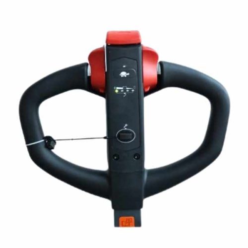 Close-up EKKO EPF18Li Full-Powered Lithium Electric Walkie Pallet Jack operating handle controls