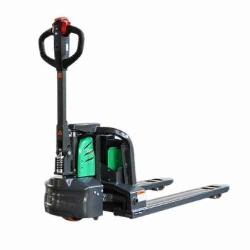 Rear angled view EKKO EPF18Li Full-Powered Lithium Electric Walkie Pallet Jack battery compartment