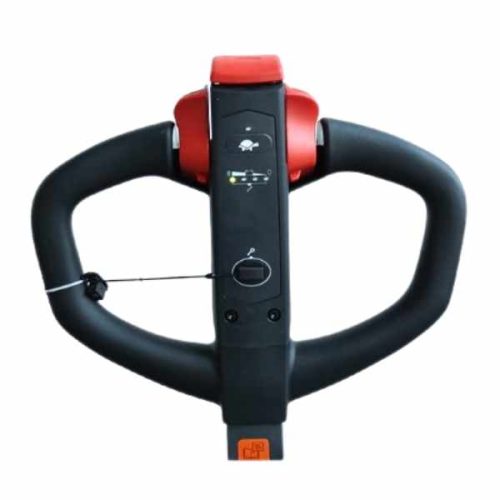 Close-up EKKO EPF20Li Full-Powered Lithium Electric Walkie Pallet Jack operating handle controls