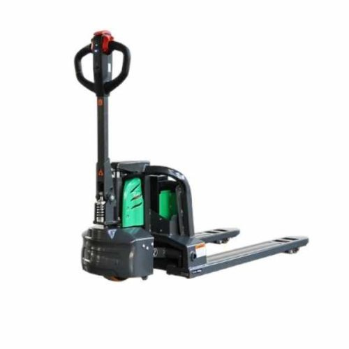 Rear angled view EKKO EPF20Li Full-Powered Lithium Electric Walkie Pallet Jack exposed battery compartment