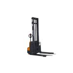 Rear view EKKO EB14C-138 Full Powered Straddle Stacker with extended forks
