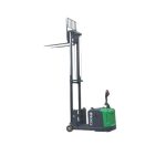 Side view of EKKO EK14S-130Li Lithium Counterbalanced Walkie Stacker with raised forks