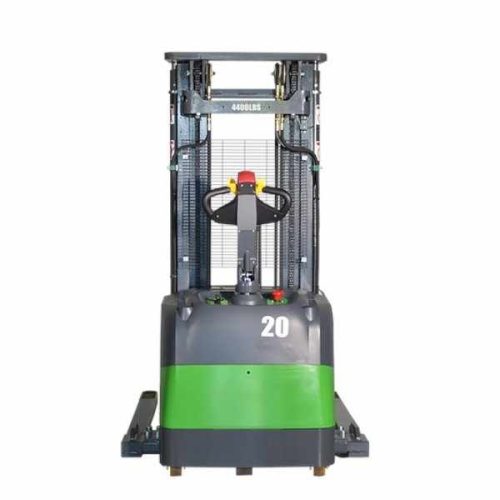 Rear view EKKO EB20CS-216Li Lithium Electric Straddle Stacker mast and control handle