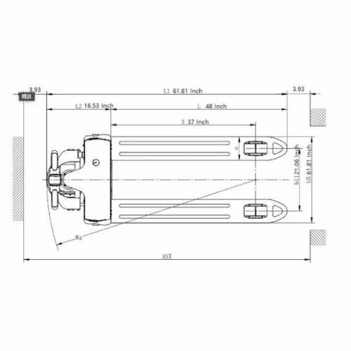 Top measurement diagram for EKKO EP18JLi Lithium Pallet Jack