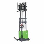Front view EKKO EB13C-118Li Lithium Straddle Stacker raised forks