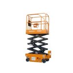 Angled view EKKO ES60E Scissor Aerial Work Platform raised