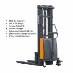 Angled view showing EKKO EA15C Semi-Electric Fork-Over Stacker