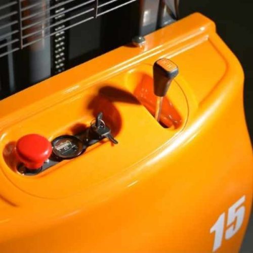 Close-up showing EKKO EA15A Semi-Electric Straddle Stacker control panel
