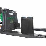 Close-up EKKO EP15SLi Semi-Electric Walkie Pallet Jack operating handle controls
