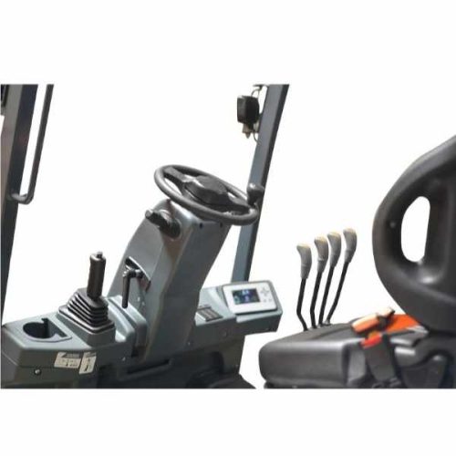 Close-up EKKO EK25GB Wheel Electric Forklift operator controls and steering area