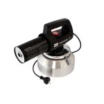 Angled view Burgess 982 Electric Pressional rmal Fogger power cord and metal tank