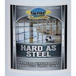 Empire Hard As Steel close-up with floor finish container label and cap