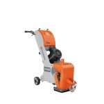 Angled view of Husqvarna Blastrac 1-8DM Shot Blasting System with front caster and control handle