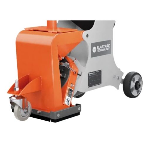 Side view of Husqvarna Blastrac 1-8DM Shot Blasting System with blasting head and wheel assembly