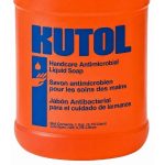 Close-up showing Kutol Foaming Antibacterial Soap container and product label