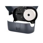 Close-up showing Lotusoft Dispenser - Toilet Tissue black housing and dispensing opening