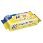 Angled view showing Lysol Flatpack Wipes 80ct/Pk 6 yellow pouch with resealable lid