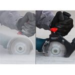 Worker cutting material with Mechanic AirDUSTER 5″ attached to an angle grinder