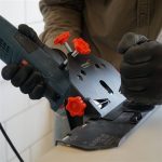 Mechanic SLIDER 2.0 in use for guided tile edge cutting