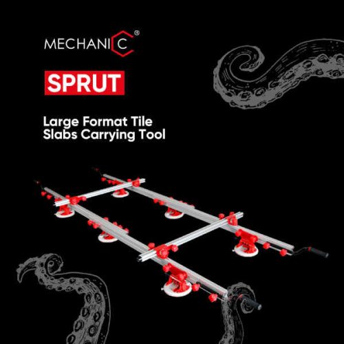 Mechanic SPRUT slab transport system with electric vacuum suction cups for large porcelain slabs