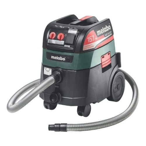 Angled view Metabo ASR 35 AutoCleanPlus All-Purpose Vacuum Cleaner hose and wheeled base