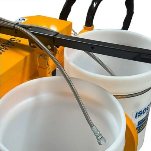 Close-up One Man Polymer Pump dispensing wand positioned inside a polymer tank