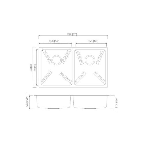 Dimensions diagram for Pelican PL-VR5050 ADA Urban Series Sink