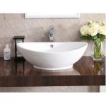 Front view Pelican Shell Series Porcelain Vessel Sink PL-3002 installed on a vanity