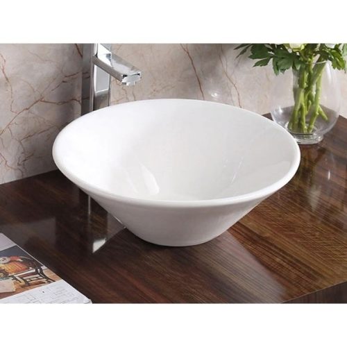 PL-3014 White Porcelain Vessel Bathroom Sink angle view glossy white porcelain finish