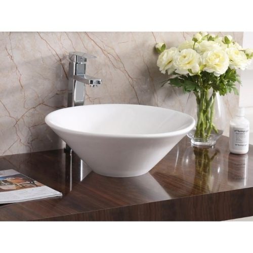 PL-3014 White Porcelain Vessel Bathroom Sink front view glossy white bowl