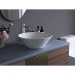 PL-3014 White Porcelain Vessel Bathroom Sink side view raised bowl profile