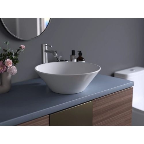 PL-3014 White Porcelain Vessel Bathroom Sink side view raised bowl profile