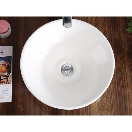 PL-3014 White Porcelain Vessel Bathroom Sink top view round basin opening
