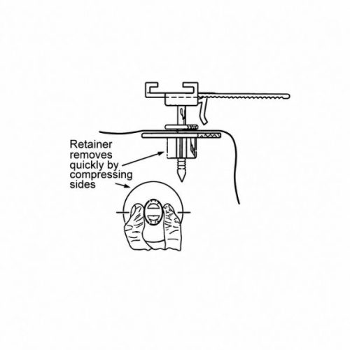 Poly Hangers detail diagram showing removable retainer and ceiling grid clip