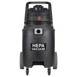 Front view Syclone H20GWD 20-Gallon Wet/Dry HEPA Vacuum hose and wheeled base