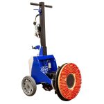 Angled view Trinity Phoenix MX Tri-Directional Machine wheels and circular cleaning pad