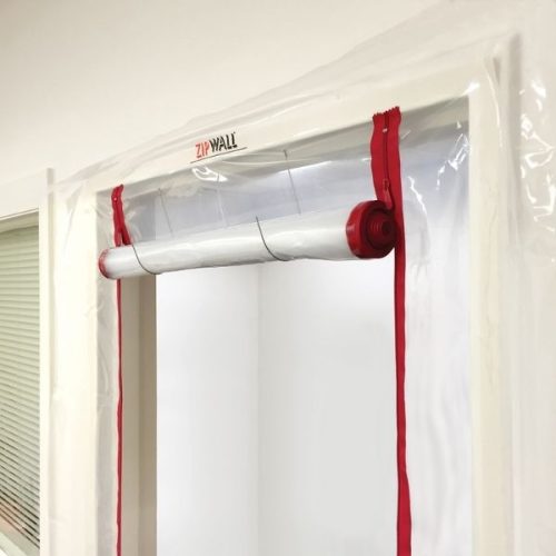 Detail view ZipDoor Standard Door Kit rolled plastic flap and hooks