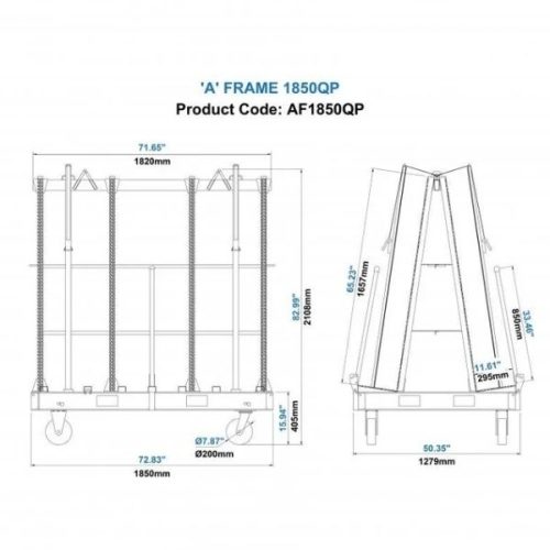 Aardwolf A-Frame 1850QP dimensions diagram measurement labels