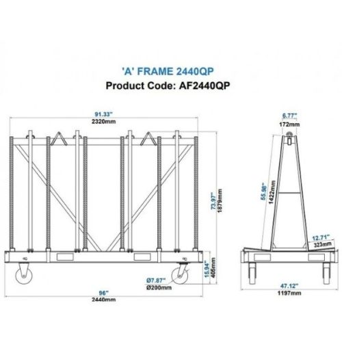 Aardwolf A-Frame 2440QP dimensions diagram measurement labels