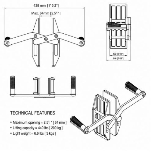 Aardwolf Carry Clamp Stone SCC03 dimensions diagram measurement labels